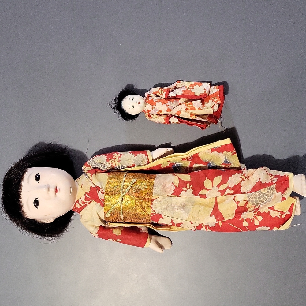 SALE--Antique Japanese little ichimatsu doll and larger ichimatsu doll